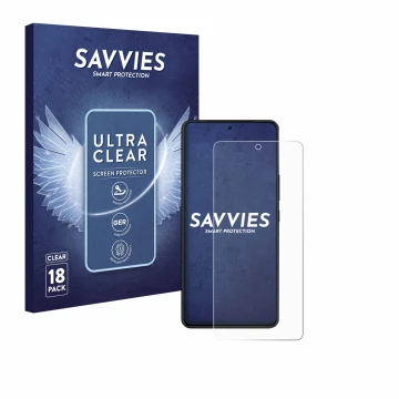 Front side of a product packaging with the brand logo Savvies. Next to it is the device ASUS ROG Phone 9 Pro Edition shown wit