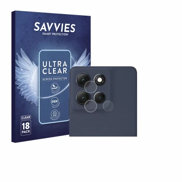 Front side of a product packaging with the brand logo Savvies. Next to it is the device Motorola Moto G86 (ONLY Camera Lens) s