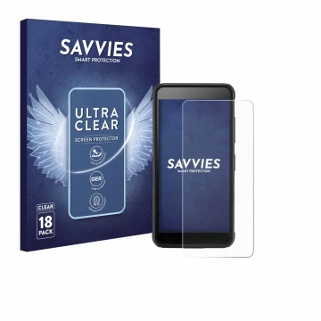 Front side of a product packaging with the brand logo Savvies. Next to it is the device SkyCaddie Pro 4X shown with the corres