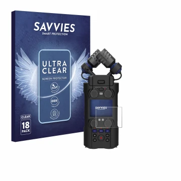 Front side of a product packaging with the brand logo Savvies. Next to it is the device Zoom H5 Studio shown with the correspo