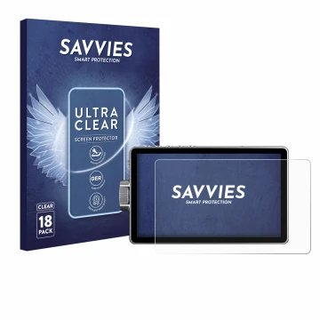 Front side of a product packaging with the brand logo Savvies. Next to it is the device Viltrox DC-A1 2800 shown with the corr