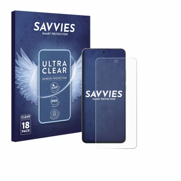 Front side of a product packaging with the brand logo Savvies. Next to it is the device OnePlus Nord CE 5 shown with the corre