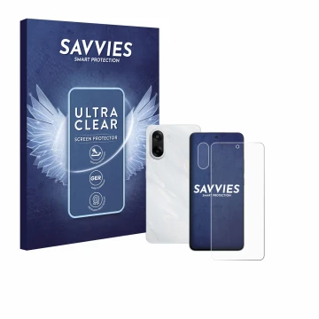 Front side of a product packaging with the brand logo Savvies. Next to it is the device OnePlus Nord CE 5 (Front+Camera) shown