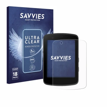 Front side of a product packaging with the brand logo Savvies. Next to it is the device Bryton Rider 550 shown with the corres