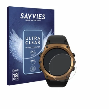 Front side of a product packaging with the brand logo Savvies. Next to it is the device Shearwater Teric dive computer shown w