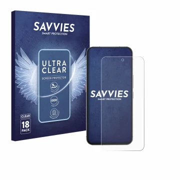 Front side of a product packaging with the brand logo Savvies. Next to it is the device Oukitel WP210 5G shown with the corres