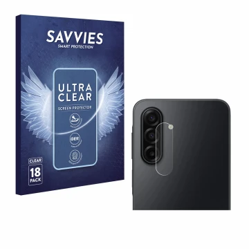 Front side of a product packaging with the brand logo Savvies. Next to it is the device Samsung Galaxy A17 5G (ONLY Camera Len