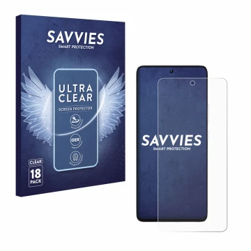Front side of a product packaging with the brand logo Savvies. Next to it is the device Xiaomi Poco M7 Pro 4G shown with the c