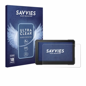 Front side of a product packaging with the brand logo Savvies. Next to it is the device Interphone Sync 70 Essential shown wit