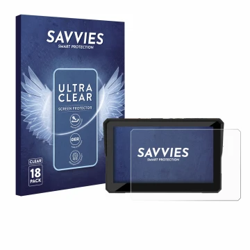 Front side of a product packaging with the brand logo Savvies. Next to it is the device Carpuride W502 Pro 5