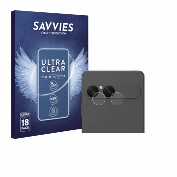 Front side of a product packaging with the brand logo Savvies. Next to it is the device Sony Xperia 10 VII (ONLY Camera Lens) 