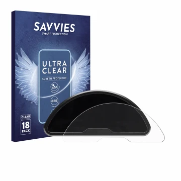 Front side of a product packaging with the brand logo Savvies. Next to it is the device motogadget motoscope pro shown with th
