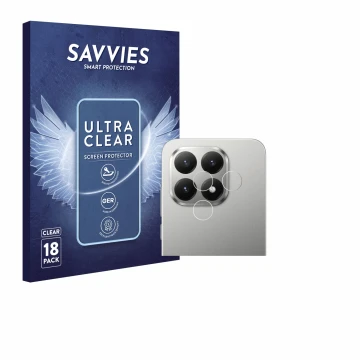 Front side of a product packaging with the brand logo Savvies. Next to it is the device Xiaomi 15T (ONLY Camera Lens) shown wi
