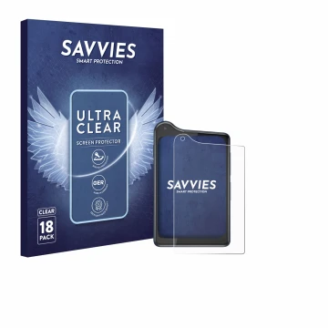 Front side of a product packaging with the brand logo Savvies. Next to it is the device Xiaomi Qin K25 shown with the correspo