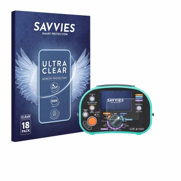 Front side of a product packaging with the brand logo Savvies. Next to it is the device Kewtech KT63DL shown with the correspo