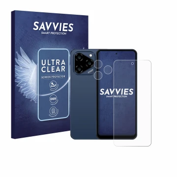 Front side of a product packaging with the brand logo Savvies. Next to it is the device Acer Acerone Liquid S262F5 (Front+Came