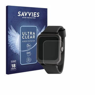 Front side of a product packaging with the brand logo Savvies. Next to it is the device Sector Smartwatch S-08 shown with the 