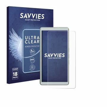 Front side of a product packaging with the brand logo Savvies. Next to it is the device Viwoods AiPaper Reader shown with the 