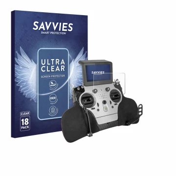 Front side of a product packaging with the brand logo Savvies. Next to it is the device PowerBox Systems Core shown with the c