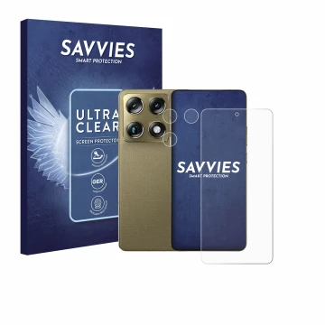 Front side of a product packaging with the brand logo Savvies. Next to it is the device Motorola Signature (Front+Camera) show