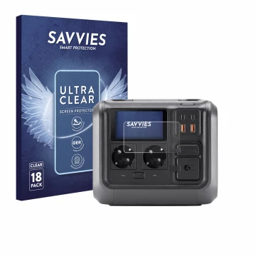 Front side of a product packaging with the brand logo Savvies. Next to it is the device DJI Power 500 shown with the correspon