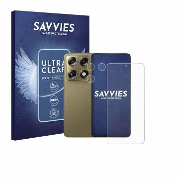 Front side of a product packaging with the brand logo Savvies. Next to it is the device Motorola Signature 165 (Front+Camera) 
