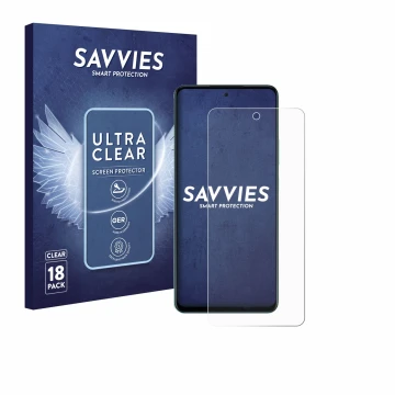 Front side of a product packaging with the brand logo Savvies. Next to it is the device Oppo A5 4G shown with the correspondin
