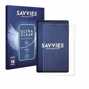 Front side of a product packaging with the brand logo Savvies. Next to it is the device Xiaomi Black Shark Gaming Tablet shown