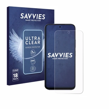 Front side of a product packaging with the brand logo Savvies. Next to it is the device Oppo A6x 4G shown with the correspondi