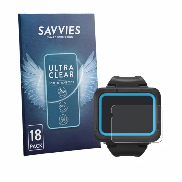 Front side of a product packaging with the brand logo Savvies. Next to it is the device Shearwater PEREGRINE dive computer sho