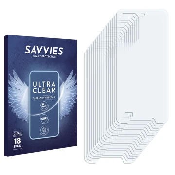 Front side of a product packaging with the brand logo Savvies. Next to it is the corresponding screen protector.