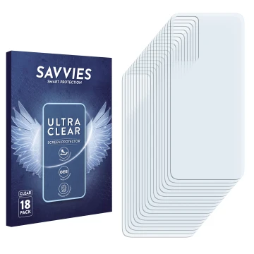 Front side of a product packaging with the brand logo Savvies. Next to it is the corresponding screen protector.