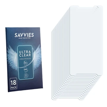 Front side of a product packaging with the brand logo Savvies. Next to it is the corresponding screen protector.