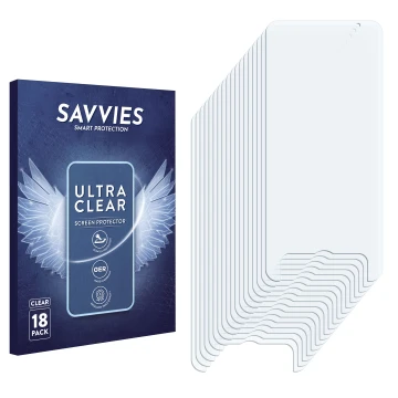 Front side of a product packaging with the brand logo Savvies. Next to it is the corresponding screen protector.