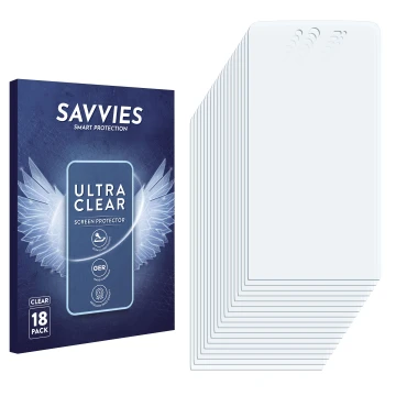Front side of a product packaging with the brand logo Savvies. Next to it is the corresponding screen protector.