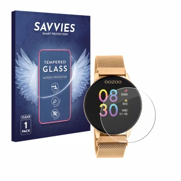 Front side of a product packaging with the brand logo Savvies. Next to it is the device Oozoo Q00117 shown with the correspond
