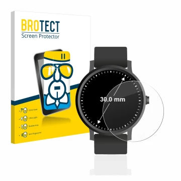 Front side of a product packaging with the brand logo BROTECT. Next to it is the device Watches (Circular, ø: 30 mm) shown wit