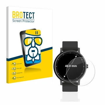 Front side of a product packaging with the brand logo BROTECT. Next to it is the device Watches (Circular, ø: 40 mm) shown wit