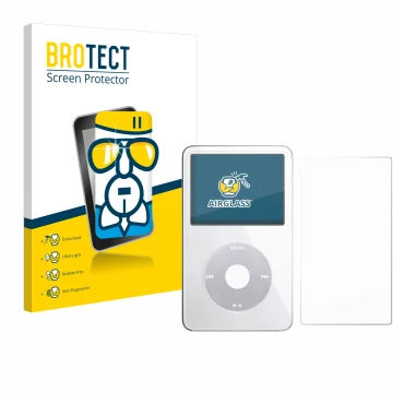 Front side of a product packaging with the brand logo BROTECT. Next to it is the device Apple iPod Classic Video (Front+Back) 