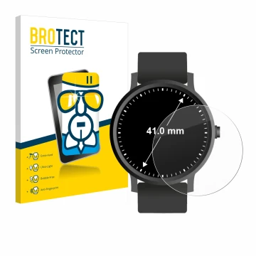 Front side of a product packaging with the brand logo BROTECT. Next to it is the device Watches (Circular, ø: 41 mm) shown wit