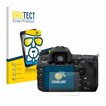Front side of a product packaging with the brand logo BROTECT. Next to it is the device Sony Alpha 700 (DSLR-A700) shown with 