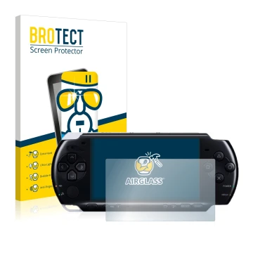 Front side of a product packaging with the brand logo BROTECT. Next to it is the device Sony PSP 3004 shown with the correspon