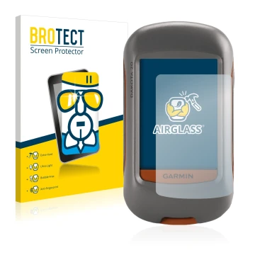 Front side of a product packaging with the brand logo BROTECT. Next to it is the device Garmin Dakota 20 shown with the corres