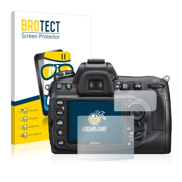 Front side of a product packaging with the brand logo BROTECT. Next to it is the device Nikon D300S shown with the correspondi