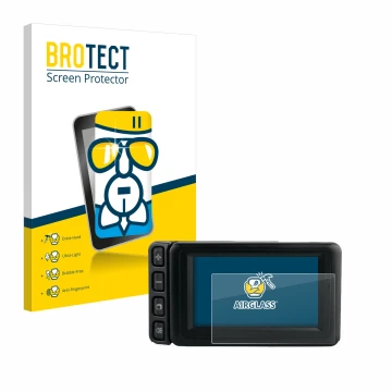 Front side of a product packaging with the brand logo BROTECT. Next to it is the device BMW Motorrad Navigator IV 4.3