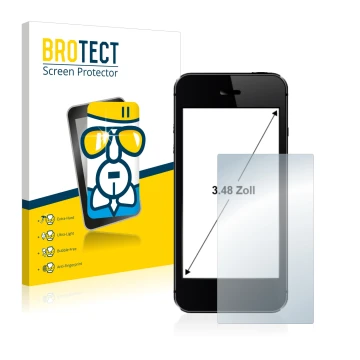 Front side of a product packaging with the brand logo BROTECT. Next to it is the device shown with the corresponding screen pr