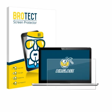 Front side of a product packaging with the brand logo BROTECT. Next to it is the device shown with the corresponding screen pr