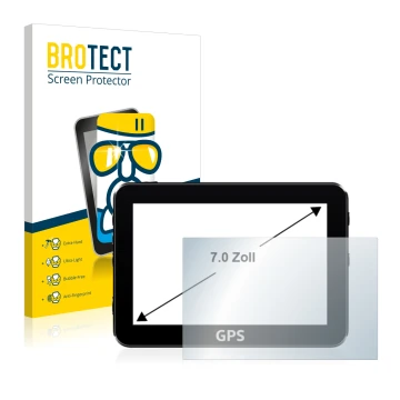 Front side of a product packaging with the brand logo BROTECT. Next to it is the device shown with the corresponding screen pr