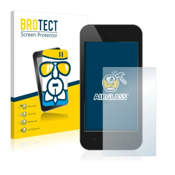 Front side of a product packaging with the brand logo BROTECT. Next to it is the device shown with the corresponding screen pr