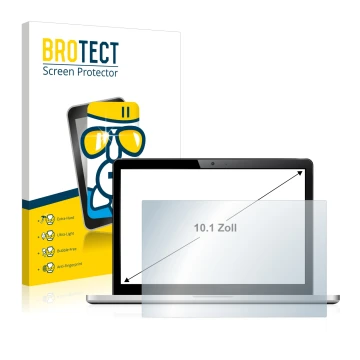 Front side of a product packaging with the brand logo BROTECT. Next to it is the device shown with the corresponding screen pr
